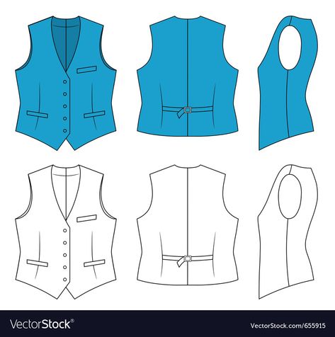 Woman blue waistcoat Royalty Free Vector Image Waistcoat Drawing, Denim Vest Sewing Pattern, Vest Technical Drawing, Suit Sketch, Waist Coat Men, Fashion Sketches Men, Blue Waistcoat, Waistcoat Outfit, Waistcoat Pattern