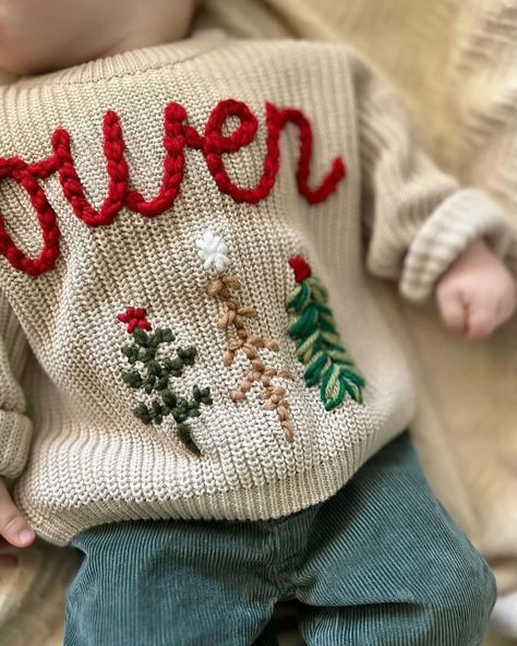 Little man Owen is such a handsome cutie in our 🌲♥️Custom Christmas Tree Sweater♥️🌲!! The countdown is on & these are only available for 1 more month before I cut off all Christmas orders. Snag yours while you still can 🫶🏼 #themodmango #themodmangobabyco #babychristmassweater #babysfirstchristmas #christmasbaby #custombabysweater #babysweater #holidaysweater #christmassweater #handembroidery #handembroidered #toddlerchristmassweater #christmastreesweater #babychristmasoutfit #babyboutique #ba... Diy Cute Christmas Sweater, Christmas Sweater Embroidery, Hand Embroidery Sweater, Embroidered Christmas Sweater, Embroidery Sweaters, Baby Christmas Sweater, Snowman Embroidery, Sweater Embroidery, Christmas Tree Embroidery