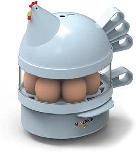 Maverick SEC-14 HENRIETTA HEN EGG COOKER | 14 Egg Capacity Electric Egg Maker for Hard, Soft & Poached Eggs | Fun Retro Hen Design, Dishwasher Safe - Blue Egg Stand With Mini Fridge, Rotary Egg Beater, Egg Separator Ceramic, Ceramic Egg Cooker, Soft Poached Eggs, Columbia House, Egg Cooker, Egg Beater, Poached Eggs