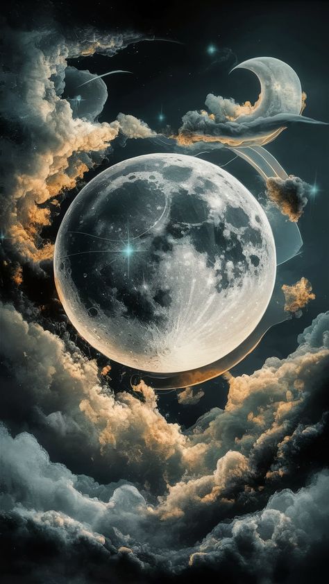 Immerse yourself in the serene glow of our moon art prints, featuring Impressionist brush strokes and surreal celestial forms. This enchanting artwork blends deep indigos, silvery whites, and shimmering golds to evoke tranquility and wonder. Perfect for night sky lovers and art enthusiasts, these prints celebrate the beauty of lunar landscapes and the magic of the cosmos. Ideal for home decor or gifting. Aesthetic Universe Wallpaper, Celestial Landscape, Esoteric Art, Creative Life Quotes, Moon Goddess, Pretty Wallpapers Backgrounds, Moon Art, End Of The World, Creative Life