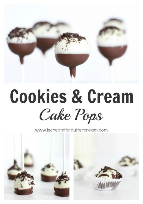 These Cookies and Cream Cake Pops are the perfect combination of vanilla, chocolate, cookies AND cake! Plus three different ways to decorate them. Cookies And Cream Cake Pops, Oreo Cake Pops, Vegetarian Cookies, Cake Ball, Cookies And Cream Cake, Christmas Cake Pops, Cake Pop Stands, Cake Pops How To Make, Cake Pop Recipe