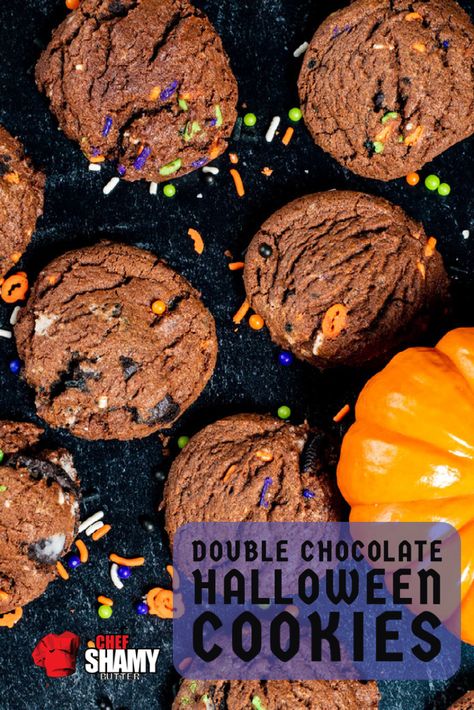 Double Chocolate Halloween Cookies Chocolate Halloween Cookies, Honey Butter Recipe, Chocolate Halloween, Cocoa Powder Cookies, Halloween Sprinkles, Butter Recipes, Halloween Chocolate, Summer Snacks, Vanilla Cookies