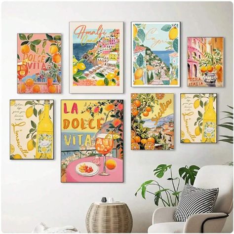 1pc, Print Retro Spritz Cocktail Canvas Painting Italy Amalfi Coast Travel Wall Art Bedroom Home Decor,Unframed | SHEIN USA Amalfi Coast Diy, Amalfi Coast Art, Amalfi Bedroom, Brunch Moodboard, Amalfi Coast Decor, Amalfi Coast Painting, Guest Bedroom Home Office, Italy Amalfi Coast, Amalfi Coast Travel