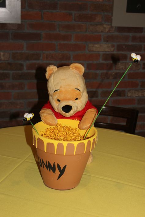 Winnie the Pooh Baby Shower Center Pieces- these were so adorable! Pooh Table Centerpiece, Winnie The Pooh Table Centerpiece, Winnie The Pooh Table, Pooh Baby Shower Ideas, Baby Shower Center, Table Centerpiece Ideas, Baby Shower Table Centerpieces, Winnie The Pooh Cake, Winnie The Pooh Themes