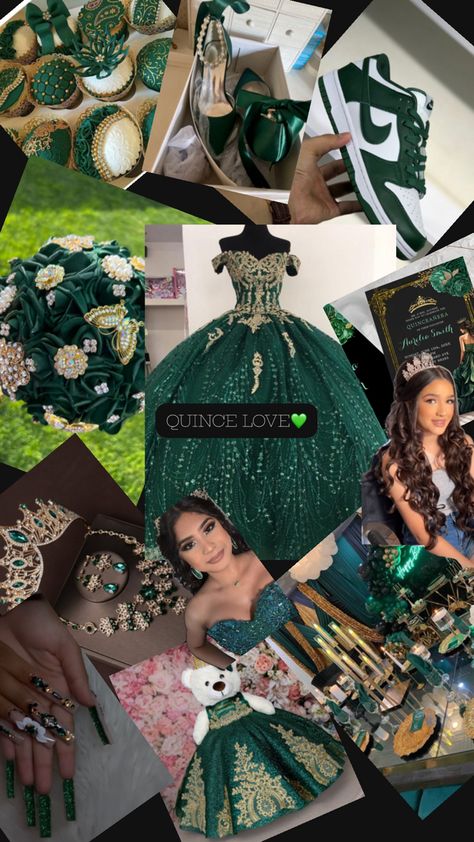 Emerald Green Quinceanera Theme, Green Quinceanera Theme, Quince Themes, Quinceanera Themes Dresses, Quinceanera Planning, Quince Dresses Mexican, 15 Dresses Quinceanera, Pink Emerald, Pretty Quinceanera Dresses