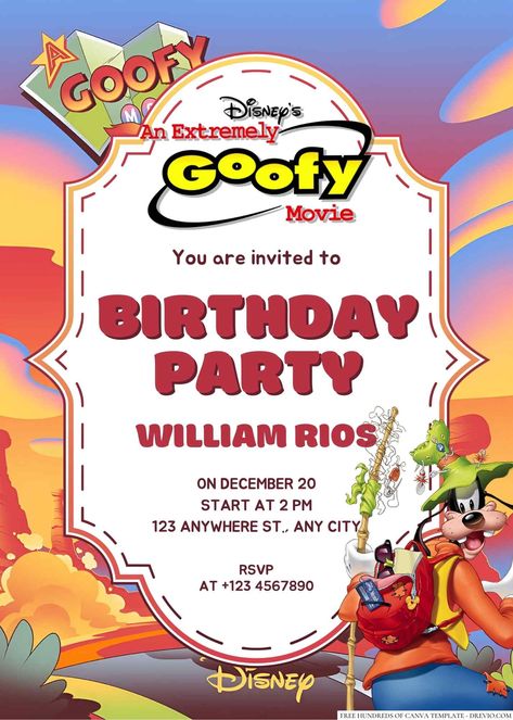 Free Editable A Goofy Movie Birthday Invitation | Download Hundreds FREE PRINTABLE Birthday Invitation Templates Media Goofy Movie Party, Powerline Goofy Movie, Movie Trivia Games, A Goofy Movie, Movie Birthday Party, Birthday Look, Movie Themed Party, Disney Free, Colorful Characters