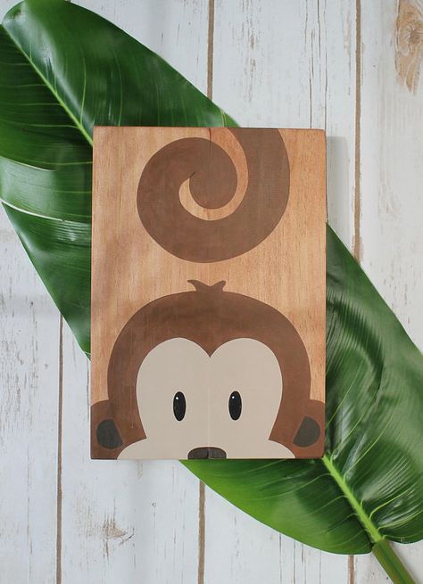 Monkey Nursery, Monkey Animal, Baby Nursery Wall Art, Wall Wood, Baby Painting, Simple Canvas Paintings, Nursery Paintings, Cute Canvas Paintings, Kids Canvas