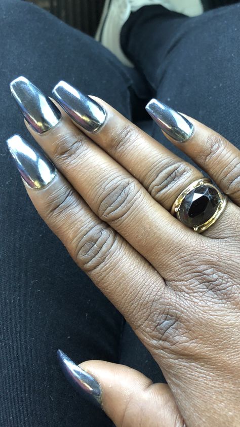 Gunmetal Nails, Chrome Acrylics, Metal Nails, Tough As Nails, Popular Nails, Chrome Nails, Nails Nailart, Nail Tips, Pink Nails