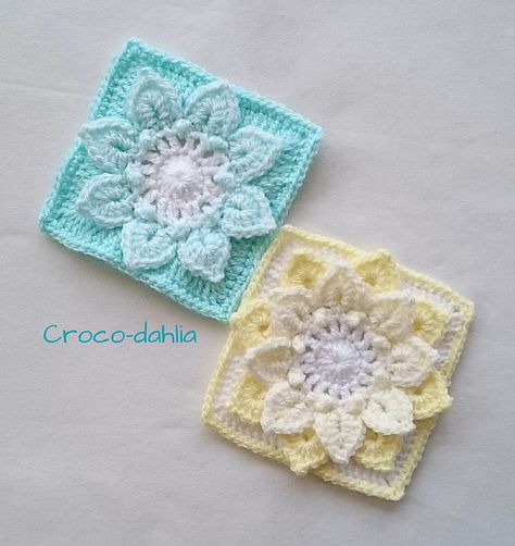 Dahlia Pattern, Lemon And Mint, Baby Afghan Crochet Patterns, Granny Square Crochet Patterns Free, Crocodile Stitch, Crochet Afgans, Baby Afghan Crochet, Crochet Blocks, Crochet Square Patterns