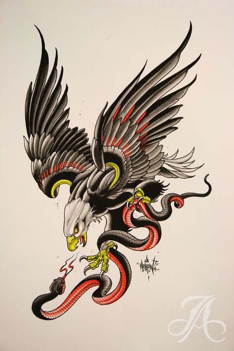 Eagle And Snake Tattoo, Eagle Image, Eagle And Snake, Berg Tattoo, Traditional Eagle, Traditional Eagle Tattoo, Tattoos Traditional, Snake Illustration, Panther Tattoo