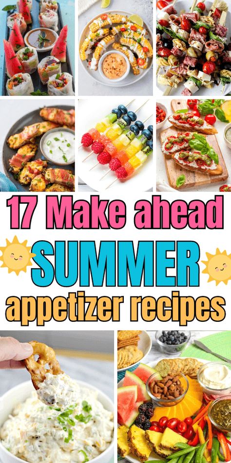 Take the stress out of hosting with these easy make ahead summer appetizers for a crowd. These summer finger foods and poolside snacks are the perfect cold appetizers. Cold Summer Appetizers, Summer Bbq Appetizers, Summer Party Snacks, Summer Finger Foods, Picnic Appetizers, Summer Party Appetizers, Summer Appetizer Recipes, Summer Appetizers, Bbq Appetizers