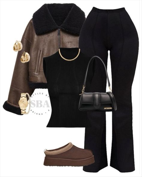 StylesByAriana_A's FALL/WINTER Collection on LTK Black On Brown Outfit, Winter Comfy Cute Outfits, Black And Brown Fall Outfits, College Outfits For Winter, Flare Pants Winter Outfit, Flare Pants Shoes, Winter Fancy Outfits, Winter Birthday Dinner Outfit, Casual Winter Outfits Black Women