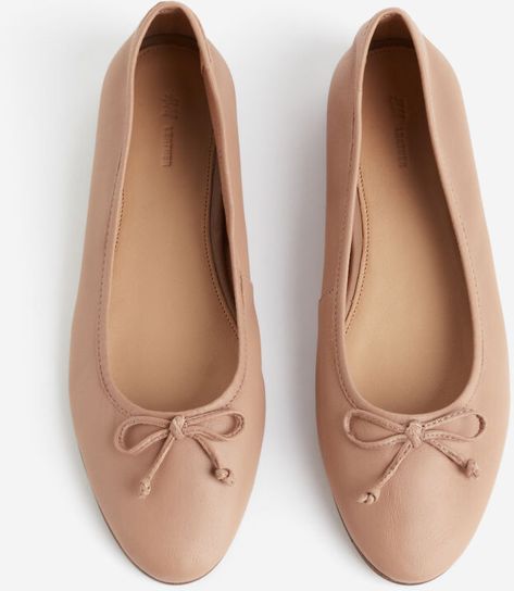 Leather Ballet Flats Nude Ballet Flats, Tan Flats, H&m Shoes, Black Ballet Flats, Ballerina Shoes, Dark Beige, Leather Ballet Flats, Toddler Fashion, Flat Shoes Women