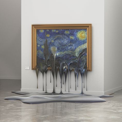 Famous Painting Disappearing by Alper Dostal – Fubiz Media Burned Canvas Art, Installation Art Ideas Diy, 3d Art On Canvas, Melting Painting, Melting Art, معرض فني, Painting 3d, Art Parody, Interactive Art