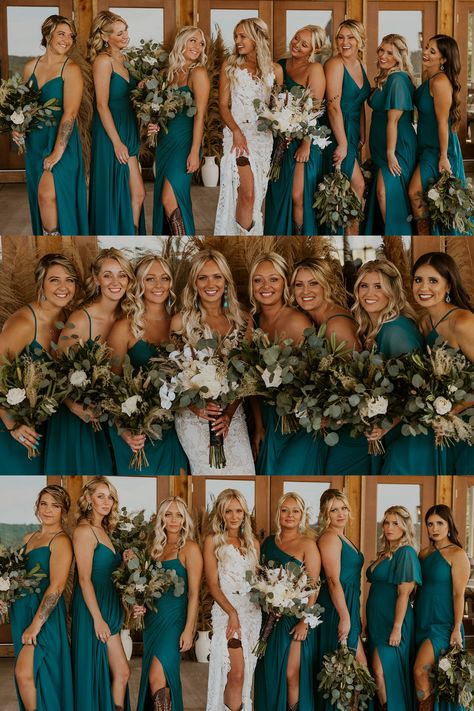 Rustic Country Boho Wedding, Western Groomsmen And Bridesmaid Attire, Fall Country Wedding Bridesmaids Dresses, Country Wedding Colors Spring, Country Themed Wedding Colors, Yellowstone Wedding Ideas, Neutral Wedding Colors Western, Country Wedding Bridal Party Attire, Rustic August Wedding