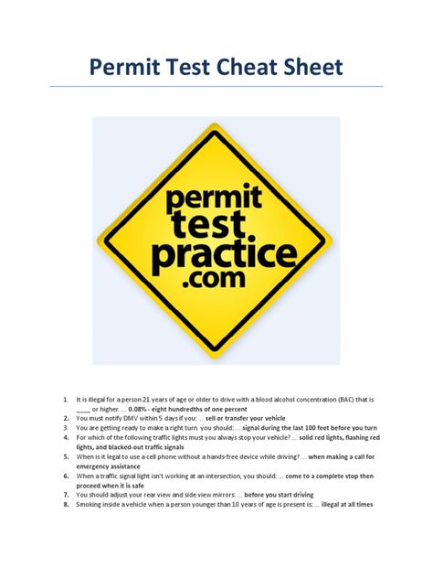 Permit Test Cheat Sheet, Practice Permit Test, Driving Test Questions, Dmv Permit Test, Driving Signs, Permit Test, The Cheat Sheet, Drivers Test, Driving Practice