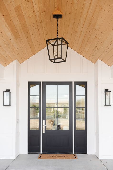 Basement Exterior Door Ideas, Keyless Entry Front Door Gold, Pella Front Door, Extra Large Front Door, Studio Mcgee Front Door, Studio Mcgee Exterior, Classic Front Door, Kitchen Great Room, Front Door Lighting