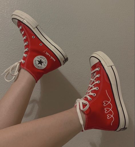 Red converse with hearts Made with love collection Aesthetic Red Converse, Aesthetic Converse, Shoe Aesthetic, Red Converse, Aesthetic Red, Converse Sneakers, Converse Shoes, Converse, Instagram Photos