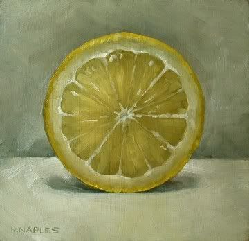 MICHAEL NAPLES: "Lemon Slice on White" Lauren Pretorius, Fruit Oil Painting, Lemon Drawing, Vegetable Painting, Lemon Painting, Observational Drawing, Orange Painting, Art Realism, Food Fruit