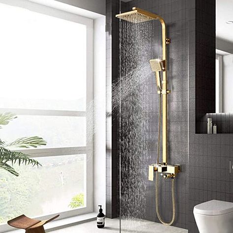 Bathroom Shower Fixtures, Gold Shower Fixtures, Gold Shower Faucet, Tap Wall, Large Shower Heads, Bathroom Shower Faucets, Gold Shower, Shower Fixtures, Luxury Shower