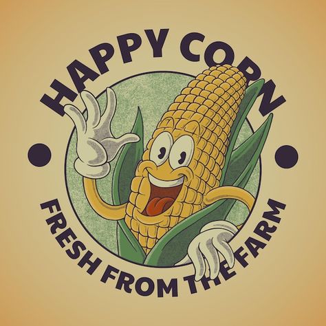 Corn Illustration Design, Corn Cartoon, Corn Products, Vintage Mascot, Cart Logo, Premium Vector Cartoon, Character Logo, Cartoon Mascot, Identity Design Logo