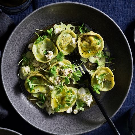 Leek and goat's cheese tortellini recipe with fennel sauce | Gourmet Traveller Nori Recipe, Ravioli Recipes, Cheese Tortellini Recipes, Fennel Pasta, Tortellini Recipe, Fennel Recipes, Filled Pasta, Tortellini Recipes, Ravioli Recipe