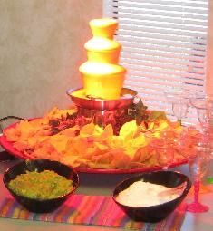 Nacho bar...cheese fountain. :) Nacho Fountain, Queso Fountain, Nacho Station, Mexican Fountain, Cheese Fountain, Nacho Party, Chocolate Fountain Recipes, Dessert Nachos, Nacho Bar