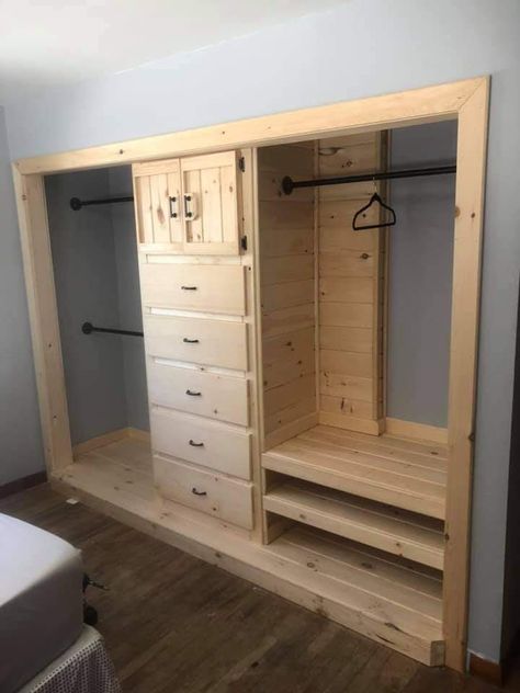 Closet With Dresser Inside, Creative Deck Ideas, Kids Closets, Pallet Closet, Wood Pallet Ideas, Minwax Stain Colors, Closet Idea, Diy Wood Pallet, Pallet Furniture Plans