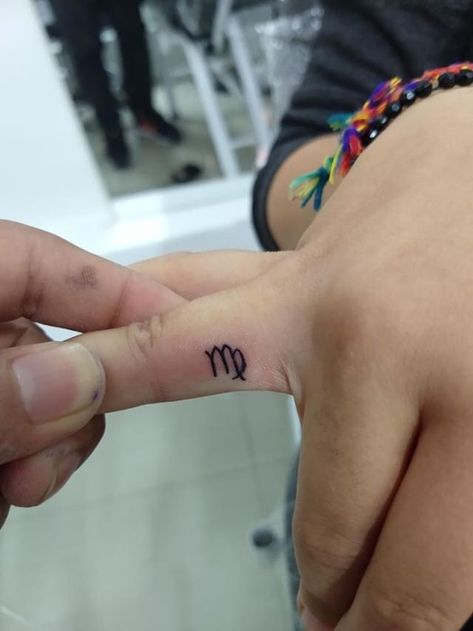 Virgo Tattoo On Finger, Virgo Tattoo Finger, Virgo Finger Tattoo, Stick Poke, Stick Poke Tattoo, Virgo Tattoo, Taurus Sign, Poke Tattoo, Stick And Poke