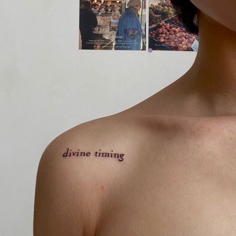 In Divine Timing Tattoo, Divine Time Tattoo, Divine Timing Tattoo, Timing Tattoo, New Tattoo Ideas, Divine Timing, Time Tattoos, Never Gonna, Symbolic Tattoos