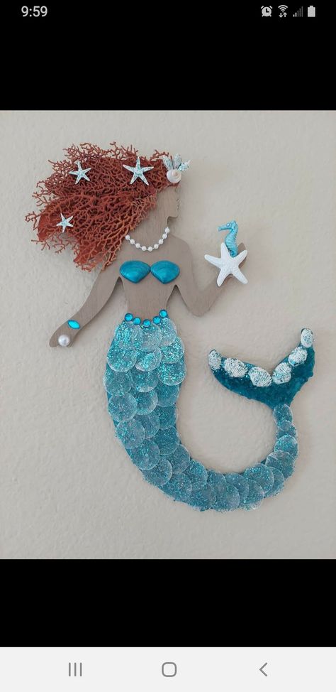 Mermaid Beach Decor, Beginner Drawing Lessons, Beginner Drawing, Beach Themed Crafts, Porch Wreath, Mermaid Crafts, Coastal Summer, Mermaid Wall Art, Mermaid Painting