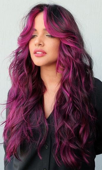 Plum Pink Hair, Purple And Pink Hair Color Ideas, Magenta Ombre Hair, Pink And Burgundy Hair, Mulled Wine Hair Color, 2024 Purple, Red Purple Hair, Pink Hair Highlights, Wine Hair Color