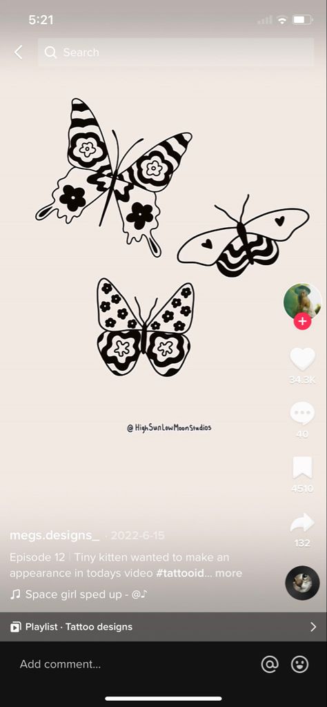 Funky Butterfly Tattoo, Trippy Butterfly Tattoo, Trippy Butterfly, Retro Tattoos, Tiny Kitten, Tattoo Portfolio, Portfolio Ideas, Boho Retro, Butterfly Tattoo