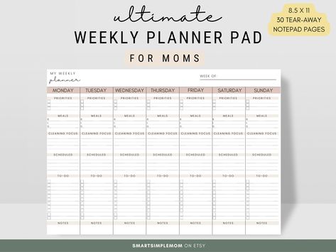 Weekly Notepad, Weekly Planner Notepad, Weekly Planner Pad, To Do Checklist, Pregnancy Planner, Undated Weekly Planner, Mom Planner, Mom Of 3, Task To Do