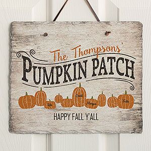 Personalized Slate Signs & Plaques | PersonalizationMall.com Pumpkin Patch Sign Diy, Pumpkin Patch Sign, Personalization Mall, Slate Signs, Autumn Crafts, Welcome Fall, Happy Fall Y'all, Fall Gifts, Halloween Signs