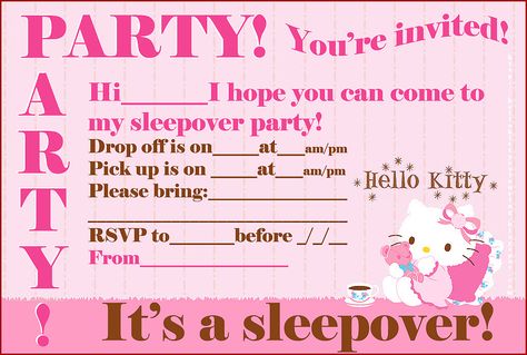 HELLO KITTY COLORING: FREE HELLO KITTY PRINTABLE SLEEPOVER PARTY INVITES Hello Kitty Sleepover, Hello Kitty Invitation Card, Hello Kitty Birthday Invitations, Cat Birthday Party Invitations, Hello Kitty Invitations, Slumber Party Invitations, Kitty Birthday Party, Sleepover Invitations, Hello Kitty Colouring Pages