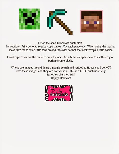 Lil Party Animals: FREE Elf on the shelf Minecraft Printable & Tutorial ---- HEY HEY!!!  For more COOL MINECRAFT stuff, check out http://minecraftfamily.com Minecraft Elf On The Shelf, Elf On The Shelf Minecraft, Shelf Minecraft, Minecraft Printable, Minecraft Heads, Elf Printables, Minecraft Printables, Elf Yourself, Animal Printables