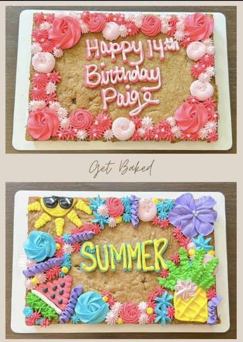 Square Cookie Cake Decorating Ideas, Rectangle Cookie Cake, Square Cookie Cake, Simple Cookie Cake Designs, Cookie Cakes Decorated, Pizza Cookie Cake, Cookie Cake Ideas, Cookie Cake Decorating Ideas, Message Cookies