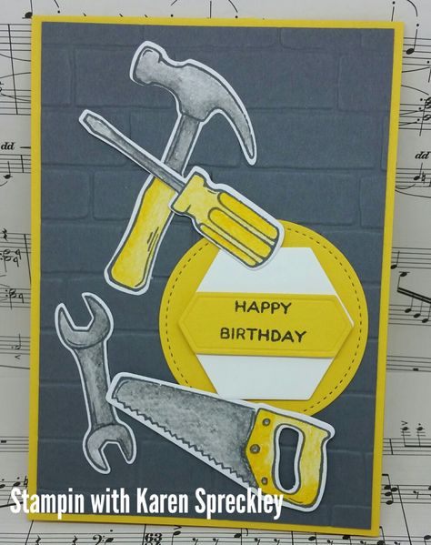 Stampin' Up! Nailed It and Build It Masculine Card Labour Day Card Handmade, Labour Day Card Ideas, Labour Day Card, Classic Garage, Men Cards, Mens Tools, Bday Cards, Work Tools, Vintage Tools