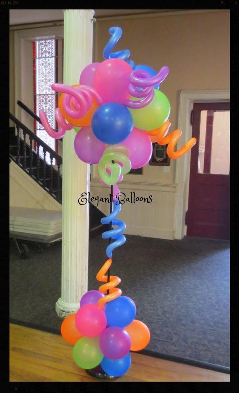 neon balloon column by www.elegant-balloons.com Mom Balloons, Neon Balloons, Glow Birthday Party, 1st Birthday Balloons, Balloon Designs, Glow Birthday, Balloon Stands, Custom Balloons, Balloon Centerpieces