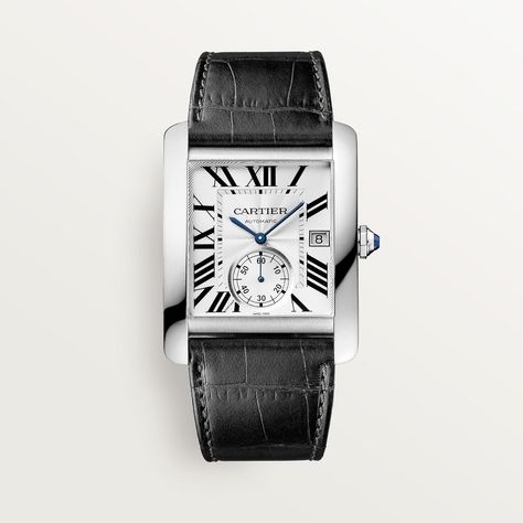 CRW5330003 - Tank MC watch - Large model, automatic movement, steel, leather - Cartier Cartier Watch Tank, Cartier Tank Mc, Cartier Earrings, Tank Watch, Alligator Skin, Corporate Outfits, Cartier Tank, Cartier Watch, Mechanical Movement