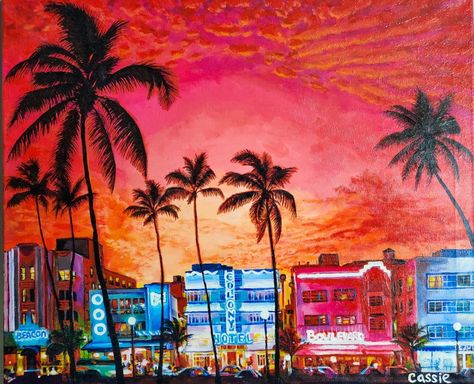 Miami Painting Ideas, Miami Painting, Hallway Painting, Sunshine Mimosa, Ocean Drive Miami, Hallway Paint, Florida Girl, Downtown Miami, Ocean Drive