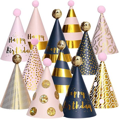 Amazon.com: Birthday Party Hats - Fun Celebration Kit of 12 Gold Happy Birthday Cone Party Hats for Kids Birthday Party - Birthday Party Supplies and Decorations : Toys & Games Girls Birthday Party Decorations, Fun Birthday Party, Birthday Party Hats, Paper Hat, Happy Birthday Parties, Birthday Hat, Party Paper, Birthday Fun, Birthday Photos