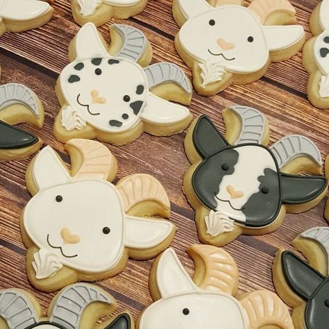 Goat Cookies, Funky Cookies, Goat Party, Goat Birthday, Decorated Food, Goat Face, Farm Cookies, Flooding Cookies, Cookie Wedding Favors