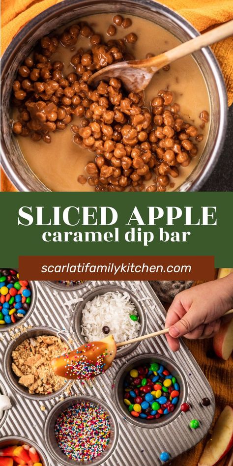 Caramel Apple Making Station, Carmel Apple Fondue Bar, Caramel Apple Slices Bar, Sliced Caramel Apple Bar, Apple Station Ideas, Caramel Apple Bar Toppings, Carmel Apple Nacho Bar, Crockpot Caramel Apple Bar, Carmel Apple Dip Bar