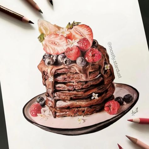 me and pancakes: a love story 😋🫀 hope you like this one, took me almost 3 days to finish 😮‍💨 also, i kinda messed up the front part of the plate but nvm 🥲👍🏻 . . . pancakes, pancake art, sketchbook drawing, sketch, color pencil, realistic art, realism, artist, pencil art, sketching, food art, food sketch, drawing, indian artist, staedtler, stationery, art supplies, painting, #pancakes #foodpainting #foodart #pancakeart #realisticpainting #realisticart #realismart #colorpencil #colorpencil #s... Sketch Color Pencil, Art Sketchbook Drawing, Pancake Drawing, Drawing Indian, Food Paintings, Pancake Art, Food Sketch, Art Realism, Food Painting