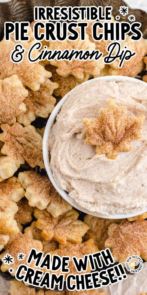 Pie crust chips with cinnamon dip features flaky and crispy chips made from pie crust, perfect for dipping in our sweet cinnamon cream cheese dip. Pie Chips, Cinnamon Dip, Pie Crust Chips, Pie And Chips, Leftover Pie Crust, Leftover Pie, Crispy Chips, Fall Snacks, Creamy Dip