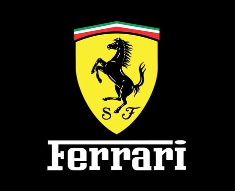 Ferrari Logo Brand Car Symbol With Name Design Italian Automobile Vector Illustration With Black Background Car Symbol, Car Symbols, Logo Clipart, Ferrari Scuderia, Car Flags, Ferrari F40, Classy Cars, Ferrari Logo, Symbol Logo