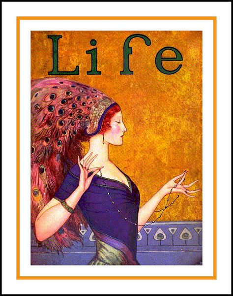 1922 June 15   Cover - Life - 'Woman in Peacock Headress'  by W. T. Brenda Flapper Illustration, Life Magazine Covers, Mary Blair, Old Magazines, Norman Rockwell, Vintage Life, Vintage Magazines, Vintage Magazine, Life Magazine