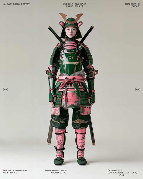 Samurai Gucci Samurai Clothing, Japanese Pop Art, Luxury Fashion Brands, Armor Clothing, Figure Dress, Historical Armor, Japan History, Japanese Warrior, Culture Clothing